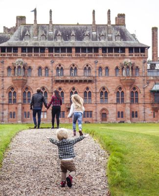 Family walking to Mount Stuart House on Bute