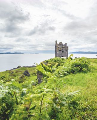 Gylen Castle on the Isle of Kerrera with the coastline in the distance